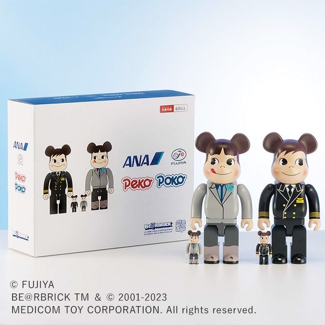 ANA オリジナルBe@rbrick for ANA Captain ポコちゃん& CA10代目ペコちゃんPoko & Peko 100% & 400% Set